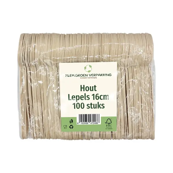 KleinGroen Verpakking Houten Wegwerp Lepels - 16cm - 100 Stuks - Biologisch Afbreekbaar En Duurzaam - Perfect Voor Feesten En Picknicks thumbnail