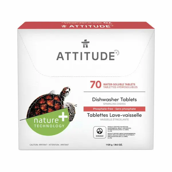 Attitude Vaatwasserzeeptabletten, Natuurlijk Afgeleide, Veganistisch En Plantaardig, Fosfaatvrij, Ongeparfumeerd, 70 Punten thumbnail