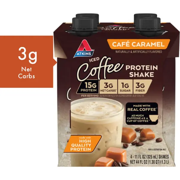 Atkins | Protein Shake | Iced Coffee Café Caramel | 4 Stuks | 4 X 325 Ml thumbnail