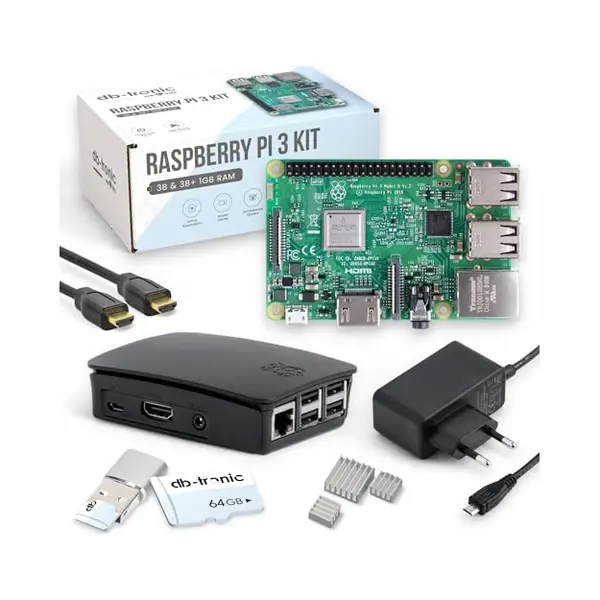 db-tronic Raspberry Pi 3 B Starterset | Voeding | Behuizing | 64 Gb Kaart | Hdmi-kabel 1 M | Usb-kaartlezer | Koellichaam | Raspberry Pi 3 B 1 Gb Ram thumbnail