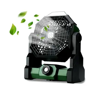 Oplaadbare Draagbare Camping Ventilator Met Led Lantaarn, 270° Rotatie, 8 Snelheden, Dubbele Motor, Usb-C, Accu Voor Camping & Reizen, Groen