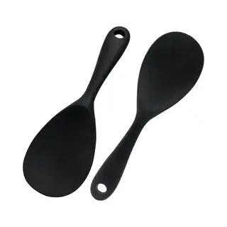 2 Stuks Zwarte Siliconen Rijstlepel - Kooklepel - Zwarte Siliconen Lepel - Roeren, Keuken - Antiaanbak Siliconen Lepel - Roerlepel - Kooklepel -