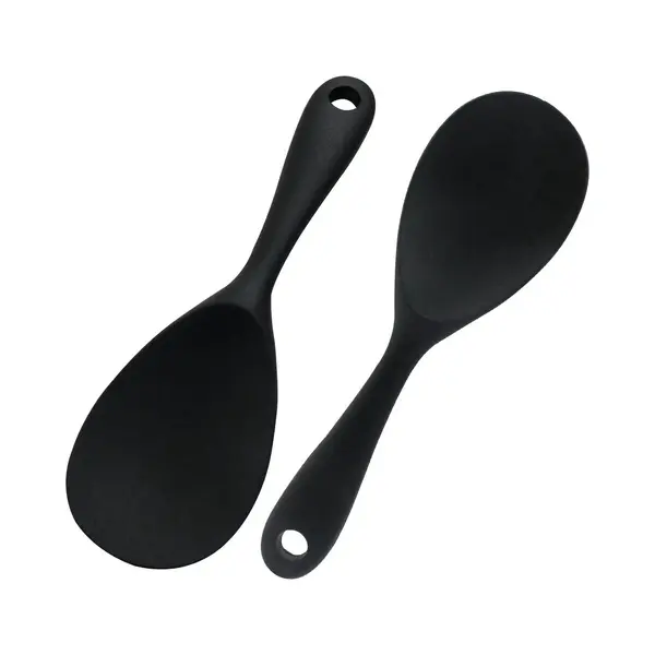 2 Stuks Zwarte Siliconen Rijstlepel - Kooklepel - Zwarte Siliconen Lepel - Roeren, Keuken - Antiaanbak Siliconen Lepel - Roerlepel - Kooklepel - thumbnail