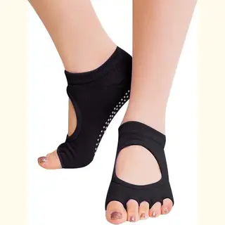 One Pair Open Toe Open Instep Anti-slip Sports Female Yoga Socks Size, 34 - 39 (Eur)(Black)