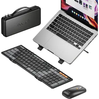 ProtoArc Opvouwbaar Bluetooth Toetsenbord En Muis – Draadloos Toetsenbord Met Draadloze Muis – Inclusief Laptop Standaard En Luxe Reiskoffer –