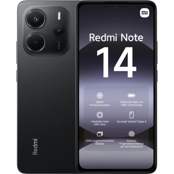 Xiaomi Redmi Note 14 6 Gb 128 Gb 5500 mAh Schwarz thumbnail