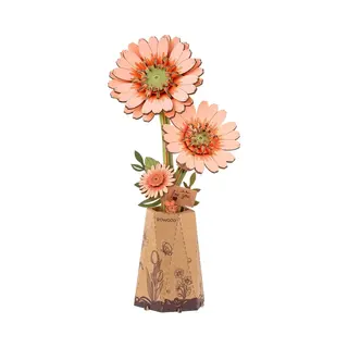 Robotime Light Orange Gerbera - Rowood Wooden Bloom Craft Series - TW111 - Knutselen - Diy - Houten Bouwpakket - Volwassenen - Bloemen - Creatief