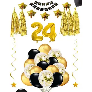 24 Jaar Verjaardag Feest Pakket Versiering Ballonnen Voor Feest 24 Jaar. Ballonnen Slingers Sterren Opblaasbare Cijfers 24