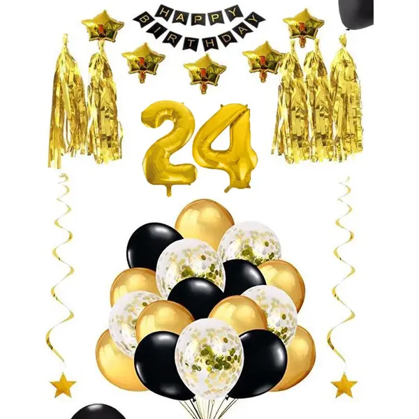 24 Jaar Verjaardag Feest Pakket Versiering Ballonnen Voor Feest 24 Jaar. Ballonnen Slingers Sterren Opblaasbare Cijfers 24 thumbnail