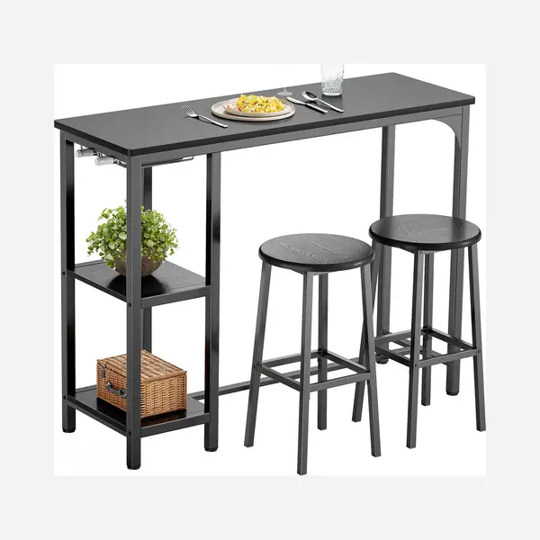 Xbro Bartafel Met 2 Barkrukken – Industriële Bartafelset Met 2 Planken En Glashouder – Ideaal Voor Keuken, Woonkamer En Eetkamer thumbnail