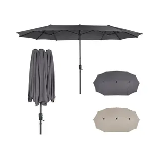Puluomis - Dubbele Parasol - 400x200cm - Stokparasols - UV50+ - Rechthoekige Tuinparasol - Aluminium - Incl. Beschermhoes - Grijs