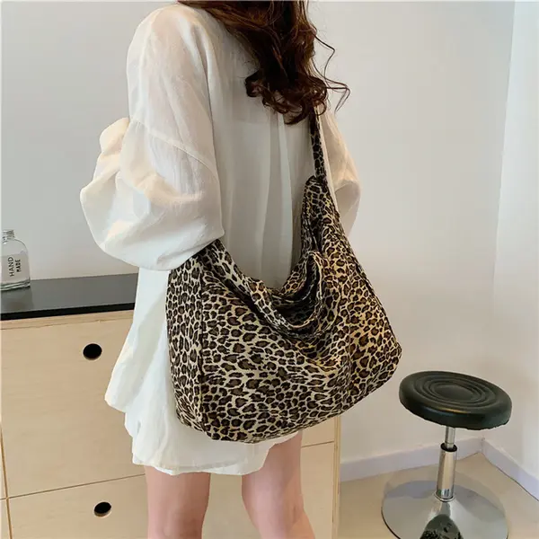 Obosoe Dames Schoudertas Met Grote Capaciteit - Handtas - Crossbodytas Met Luipaardprint - Draagtas - Modieuze Veelzijdige Tas - Bruin thumbnail