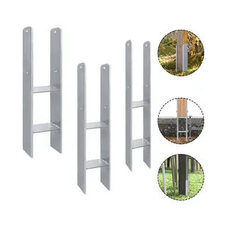 4 Stuks H-paaldragers, H-anker, 91 Mm, Materiaaldikte 5 Mm, Totale Hoogte 600 Mm, Hekpalen Voor Carports, Tuinhekken (4 Stuks 91 Mm)