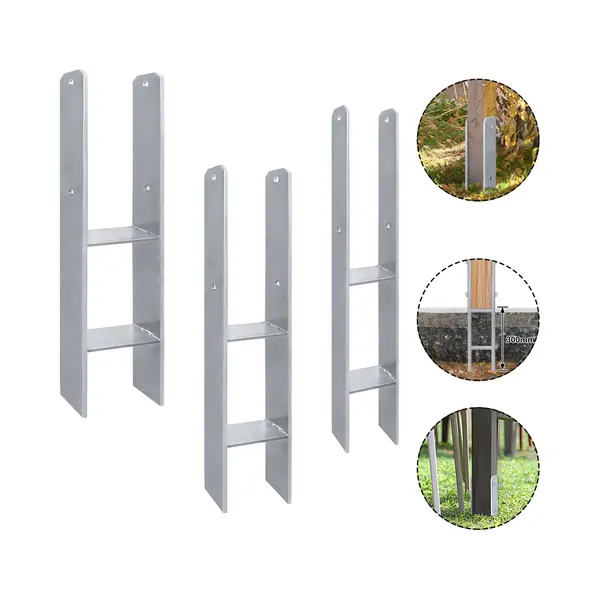 4 Stuks H-paaldragers, H-anker, 91 Mm, Materiaaldikte 5 Mm, Totale Hoogte 600 Mm, Hekpalen Voor Carports, Tuinhekken (4 Stuks 91 Mm) thumbnail