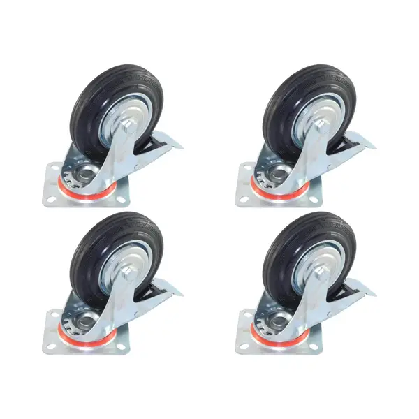 Benson Set Van 4 Transportwielen Zwenkwielen Met Rem 160mm | Stalen Velg | Rubberen Band | Draagvermogen 160kg | Bouwhoogte 190mm thumbnail
