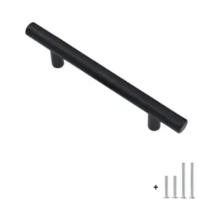 Hoexs Zwarte Meubelgreep 20 cm – Ronde Greep – Hartafstand 128 mm – Matzwart – Kast, Lade & Deur Handgreep
