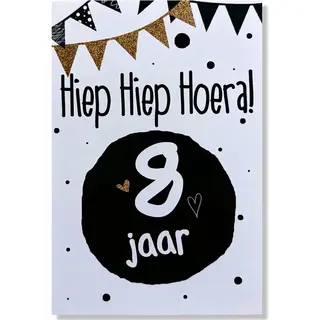 Cards & Crafts Hoera 8 Jaar! Luxe Verjaardagskaart - 12x17cm - Gevouwen Wenskaart Inclusief Envelop - Leeftijdkaart