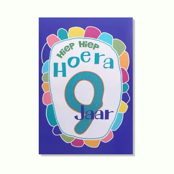Cards & Crafts Hoera 9 Jaar! Luxe Verjaardagskaart - 12x17cm - Gevouwen Wenskaart Inclusief Envelop - Leeftijdkaart thumbnail
