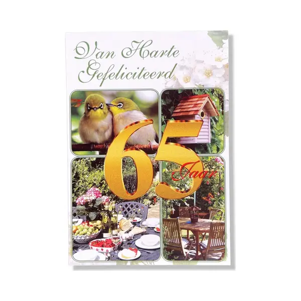 Cards & Crafts Hoera 65 Jaar! Luxe Verjaardagskaart - 12x17cm - Gevouwen Wenskaart Inclusief Envelop - Leeftijdkaart thumbnail