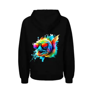 Livingstickers Hoodie Jongen Meisje-Hoodie Met Vrolijke Print-Zwart-Vis-Maat 122/128