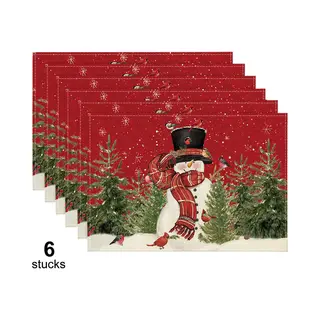 Blazelife Kerstmis Placemats - Duurzaam Pvc En Polyester - Onderzetters - Hittebestendig - Makkelijk Schoon Te Maken - 45 X 30 Cm - Kerstsneeuwpop -