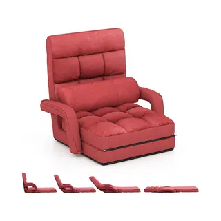 Costway - Klappsofa Verstellbar, Liegebett Mit Armlehnen Und Kissen, Klappbar, Gepolstert, Für Zuhause Und Büro Rot