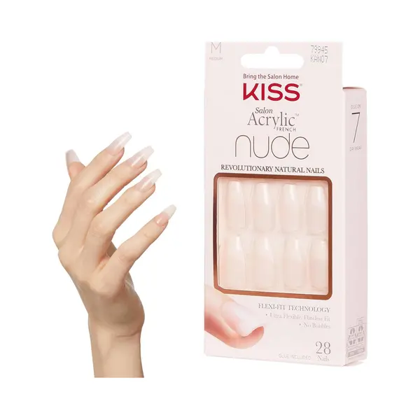 Kiss Salon Acrylic French Nude Collection, Leilani, Medium Length Nude Fake Nails, Includes 28 False Nails, Nail Glue, Nail File, And Manicure Stick thumbnail