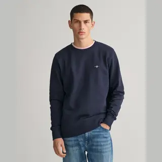 Gant Mens Regular Fit Shield Logo Crew Neck Sweatshirt - Blue - Size 2XL