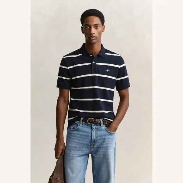 Gant For Man. 2014094 Navy Striped Polo Shirt (M), Casual, Cotton, Short Sleeve thumbnail