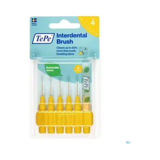 TePe Interdentalbürste, Original, Gelb, 0, 7 Mm/Iso 4, 6 Stk., Plaque-Entfernung, Effiziente Reinigung Der Zahnzwischenräume, Für Mittelgroße
