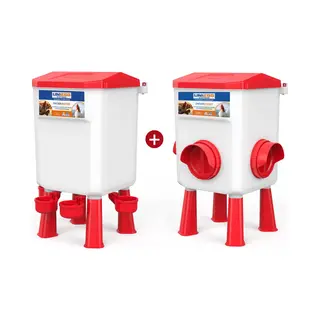 Uniegg Systems™ UniEgg® Feeder 12kg + Drinker 11 Liter (Rood) - Automatisch En Innovatief , Inclusief Ophangset En Poten - Drinkbak Kip En Ander Pluimvee Of