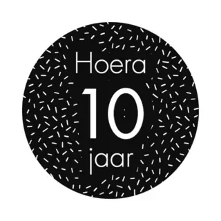 Sluitsticker Sticker – Hoera 10 Jaar – Zwart – Wit – Confetti | Envelop - Traktatiezakje | Envelop Sticker | Cadeau – Gift – Cadeauzakje