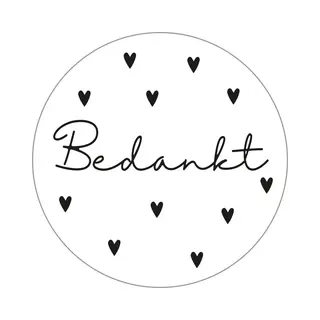 Sluitsticker - Sluitzegel – Bedankt | Zwart – Wit – Hart / Hartjes | Valentijn - Trouwkaart – Geboortekaart | Harten | Envelop Stickers -