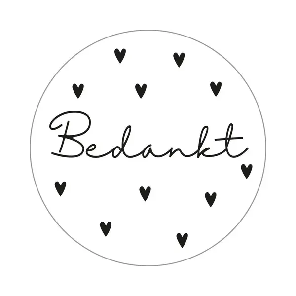 Sluitsticker - Sluitzegel – Bedankt | Zwart – Wit – Hart / Hartjes | Valentijn - Trouwkaart – Geboortekaart | Harten | Envelop Stickers - thumbnail