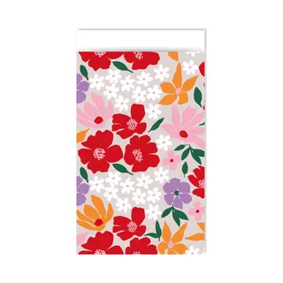 Inpakzakjes - Cadeauzakjes - Cadeauverpakking - Bloemen / Flowers / Klaproos - Inpakzakje Van Papier- Bloemetjes Met Mooie Kleuren - Rose / Rood / Wit