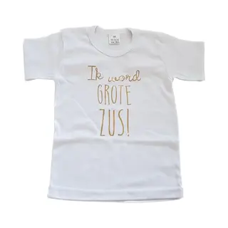 Shirt Ik Word Grote Zus | Korte Mouw | Wit Met Goud | Maat 86 Zwangerschap Aankondiging Bekendmaking Big Sis Sister