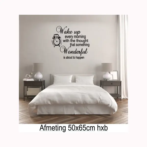 Muur Sticker Wake Up - Wonderful -Sleeping Kleur Zwart - Spreuken - Quote - Spreuk - Deuren - Woonkamer - Slaapkamer- Hal - Muur- Decoratie thumbnail