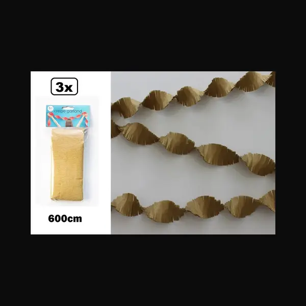 Wefiesta 3x Crepe Guirlande Goud 600cm - Verjaardag Vlaglijn Festival Thema Feest Gold Party thumbnail