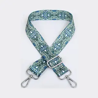 Bag Strap - Bagstrap - Tassenriem - Schouderband - Verstelbaar - Groen Blauw Kleurrijk Motief - Zilveren Gesp