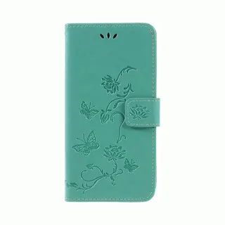 Bloemen & Vlinders Book Case - Geschikt Voor Samsung Galaxy A7 (2018) Hoesje - Cyan