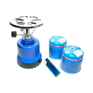 Camping Gasbrander Kookstel - Compact - 10 Gas Navullingen 190gr - Blauw
