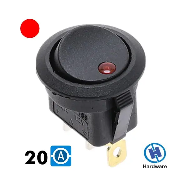 Tuimel Wipschakelaar 12V Rond - 20A - Rood Led Indicator - Inbouw - Inbouwschakelaar - Scooter - Auto - Boot - Camper - Schakelaar Tuimelschakelaar - thumbnail