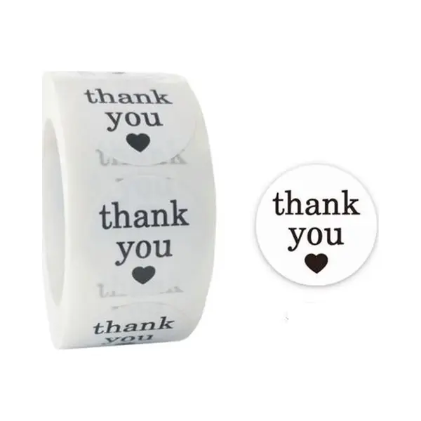 40x Sluitsticker 2, 5cm - Sluitzegel – Thank You | Wit - Zwart | Hart – Hartje - Sierlijk | Bedankje – Envelop – Dankjewel | Chique | Envelop thumbnail