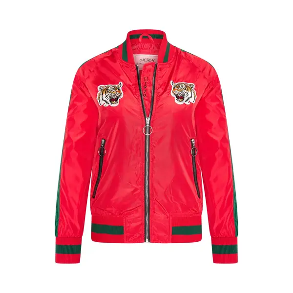 Subprime Mhm Fashion - Kinderjas Maat S Zomer Bomber Jacket Tiger Heads Zwart - Rood thumbnail