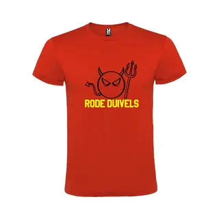 Belgie Ek Voetbal T-Shirt Rood “ Rode Duivels “ Print Zwart / Geel Maat Xxxl