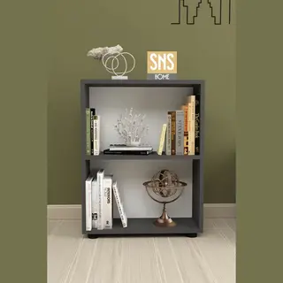 Sns Home - 13-05 - Decoratieve Boekenkast - Boekenkast Met 2 Planken - Moderne Spaanplaat Boekenkast - Houten Boekenkast - Antraciet