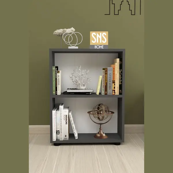 Sns Home - 13-05 - Decoratieve Boekenkast - Boekenkast Met 2 Planken - Moderne Spaanplaat Boekenkast - Houten Boekenkast - Antraciet thumbnail