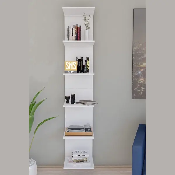 Sns Home, Mdf Wandmontage Boekenkast, Decoratieve Plank, Wandplank, Wit, Wandmontage, Mdf 6 Planken thumbnail