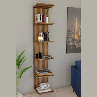 Wandmontage Boekenkast - Wandplank - Decoratieve Plank - Esthetisch Ontwerp - Okkernoot - 180 X 35 X 30 Cm - 6 Planken
