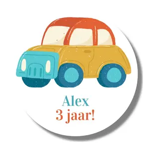 20 X Naamstickers Verjaardag Traktatie Stickers Leeftijd | Jongen Auto | Gepersonaliseerd | Etiketten